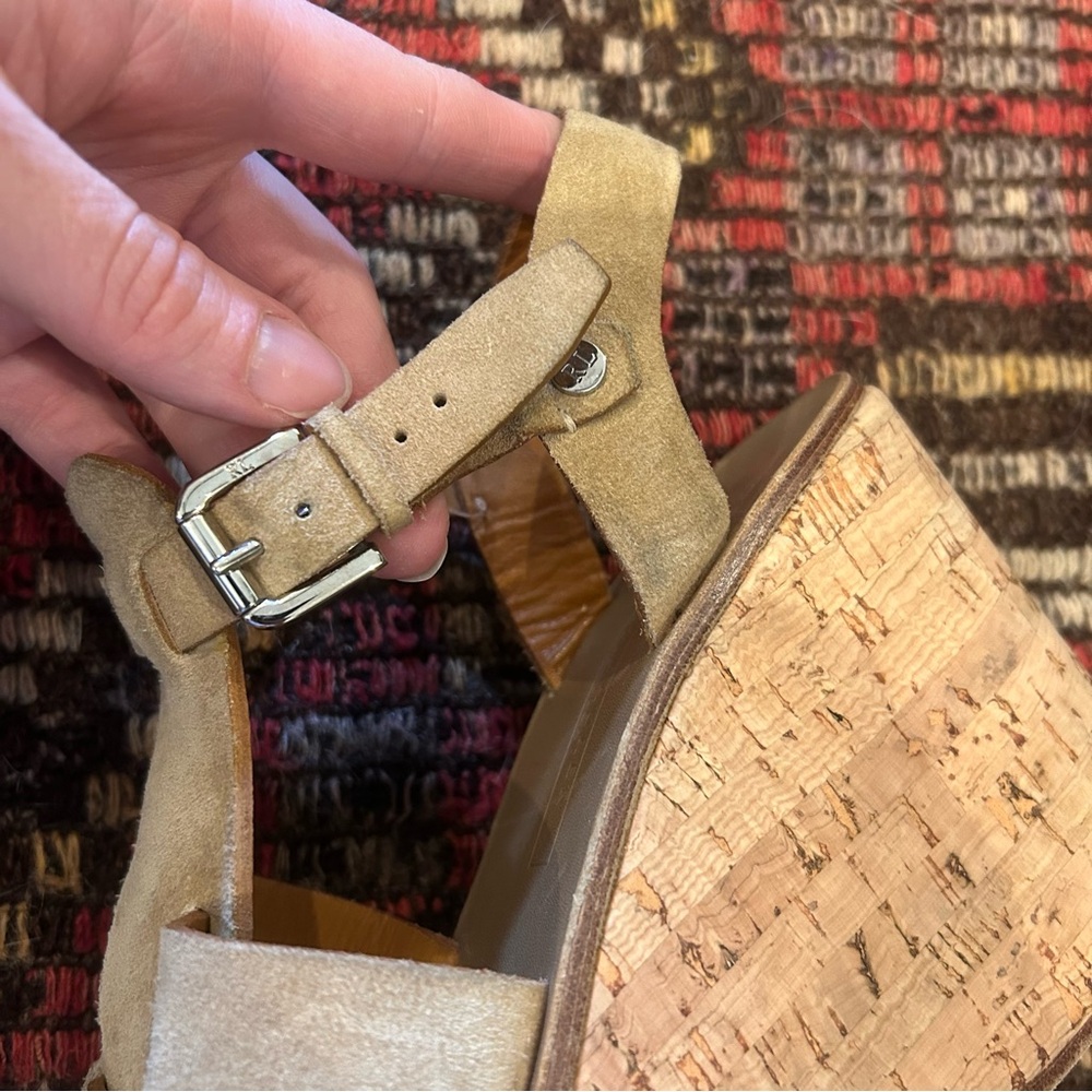 Ralph Lauren Collection Suede Fisherman Cork Wedge Sandals size 8 - Picture 7 of 9